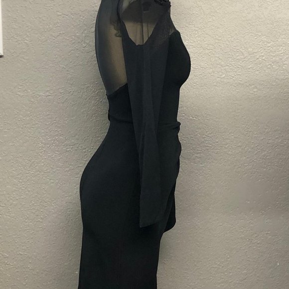 Vintage 90s Illusion Lace Wrap Lycra Cocktail Dress, 90s Sequin Net Bodycon Gown - Picture 4 of 6